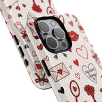 Romantic Love Doodle Tough iPhone Case ("LOVE", hearts, roses) (MagSafe compatible)  Shamo's
