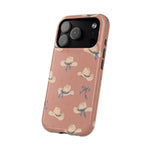 Ribbon Rodeo – Cowgirl Hat and Bow MagSafe Phone Case, Pink, glossy compact wide-camera Pro model, angled rear view