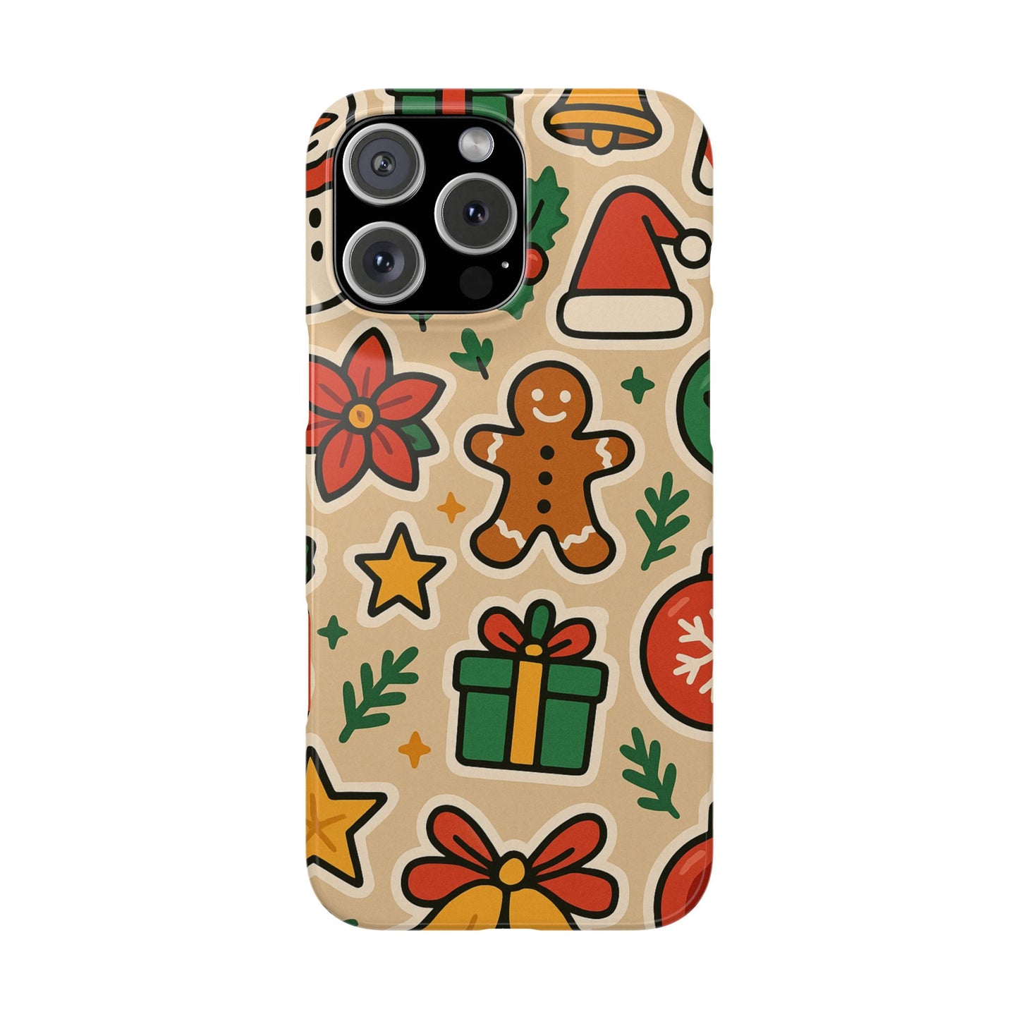Holiday Pattern Slim iPhone Case — Gingerbread, Santa Hat & Gifts Holiday Design