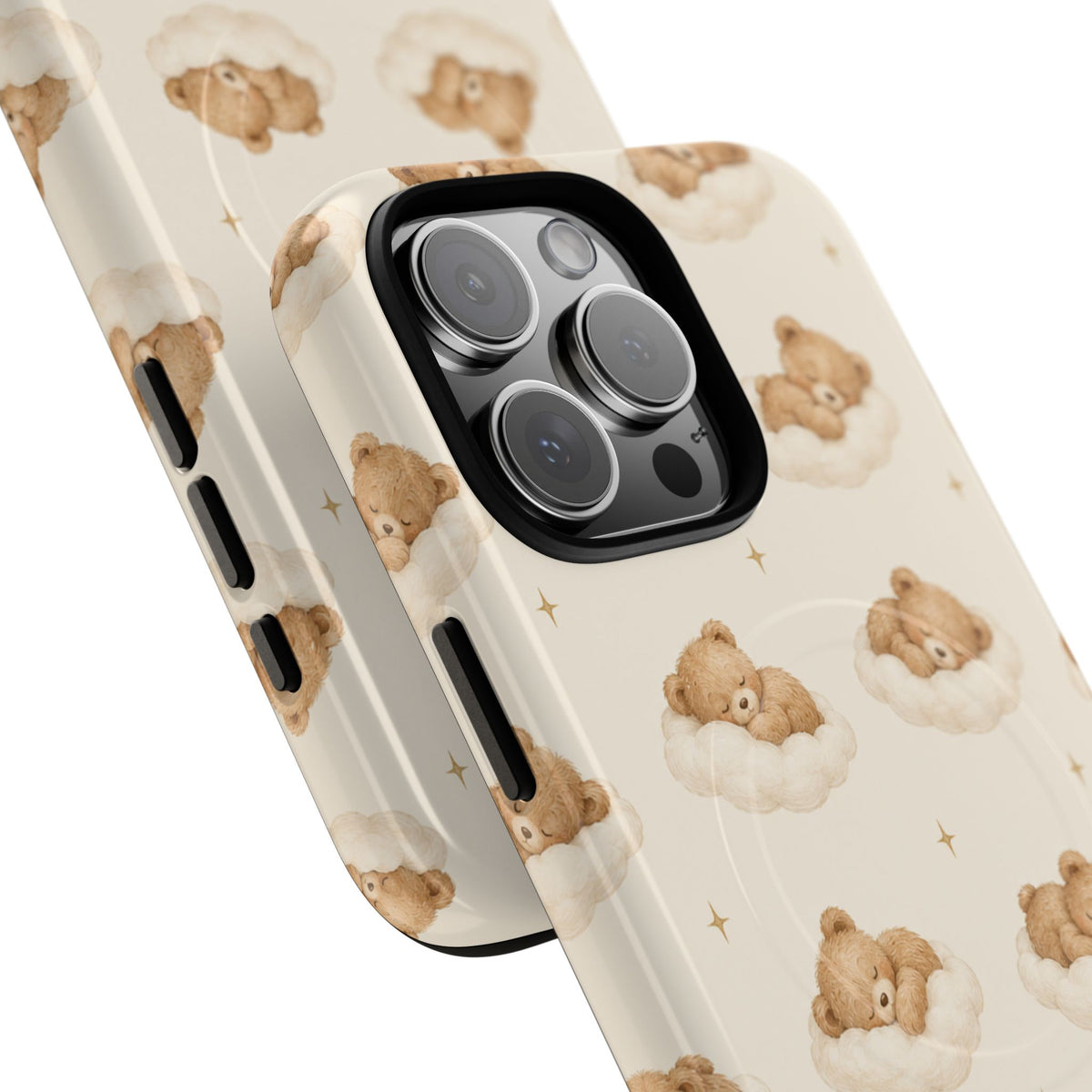 Beige teddybeer op wolken iPhone-hoesje met MagSafe
