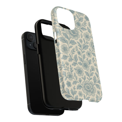 Vintage Blue Floral Tough Case for iPhone - Compatible with MagSafe