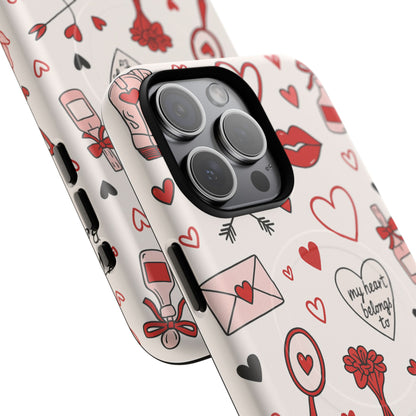 Romantic Love Doodle Tough iPhone Case ("LOVE", hearts, roses) (MagSafe compatible)