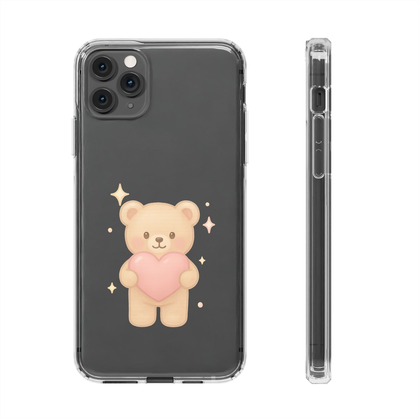 Romantic Teddy Bear Impact-Resistant iPhone Case with Heart Design