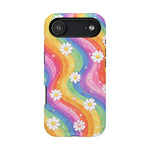 Funda de teléfono resistente a impactos con efecto cascada de colores Rainbow Daisy