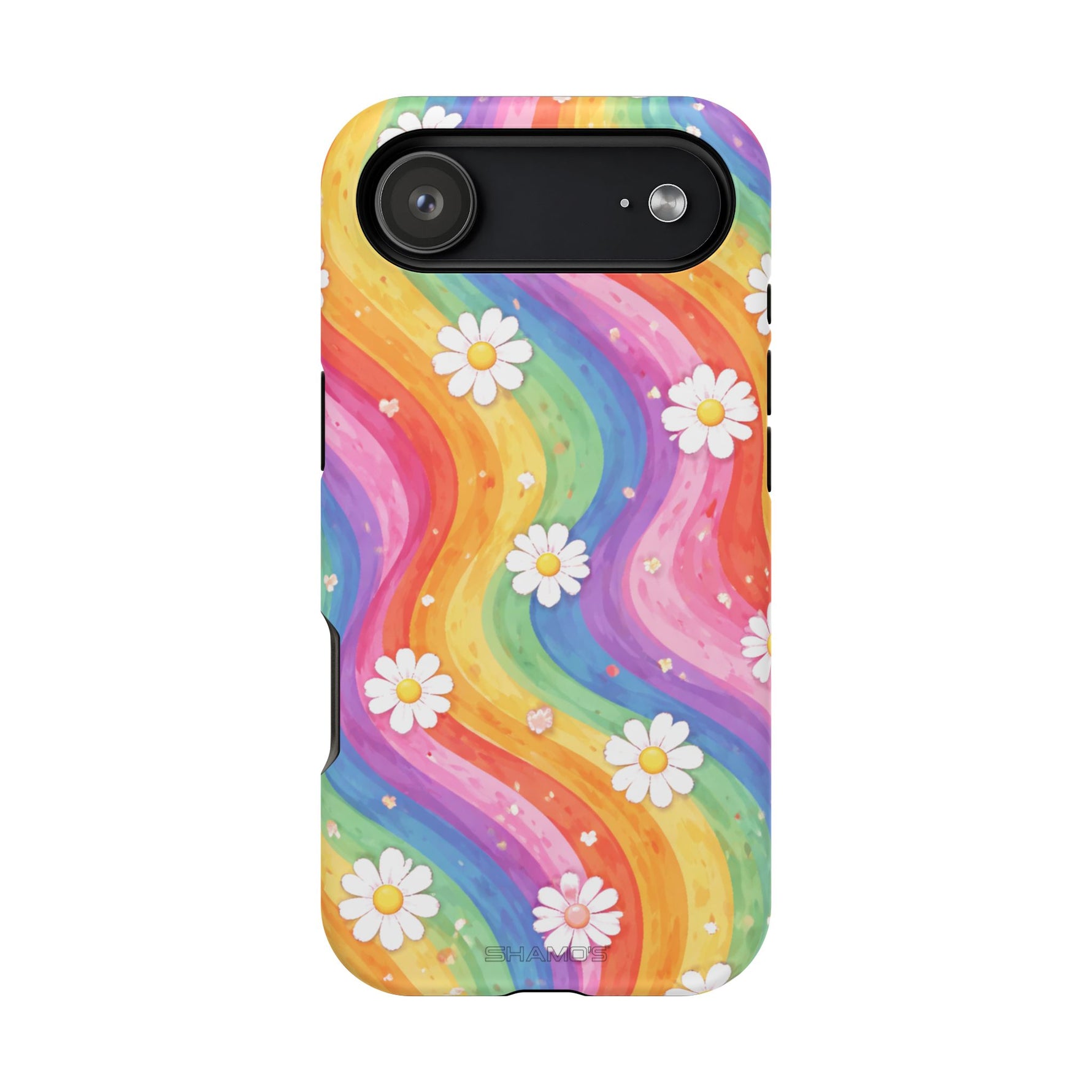 Funda de teléfono resistente a impactos con efecto cascada de colores Rainbow Daisy