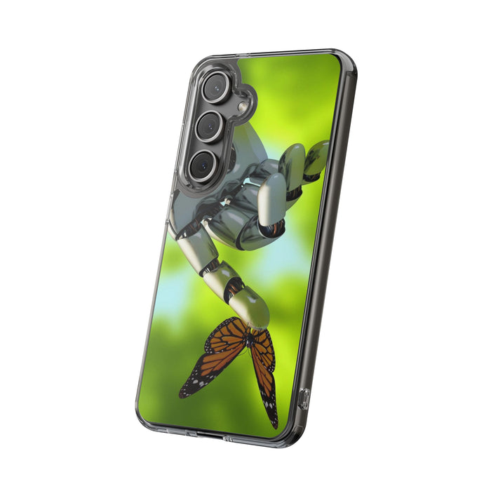 Clear Cases for iPhone 14 Series with Robotic hand and Butterfly.
