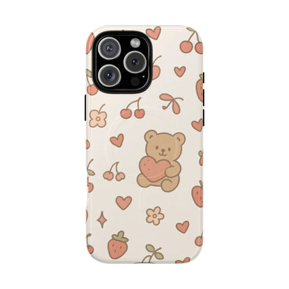 Teddy Berry Cozy Strawberry Pattern iPhone Case with MagSafe - Shamo's