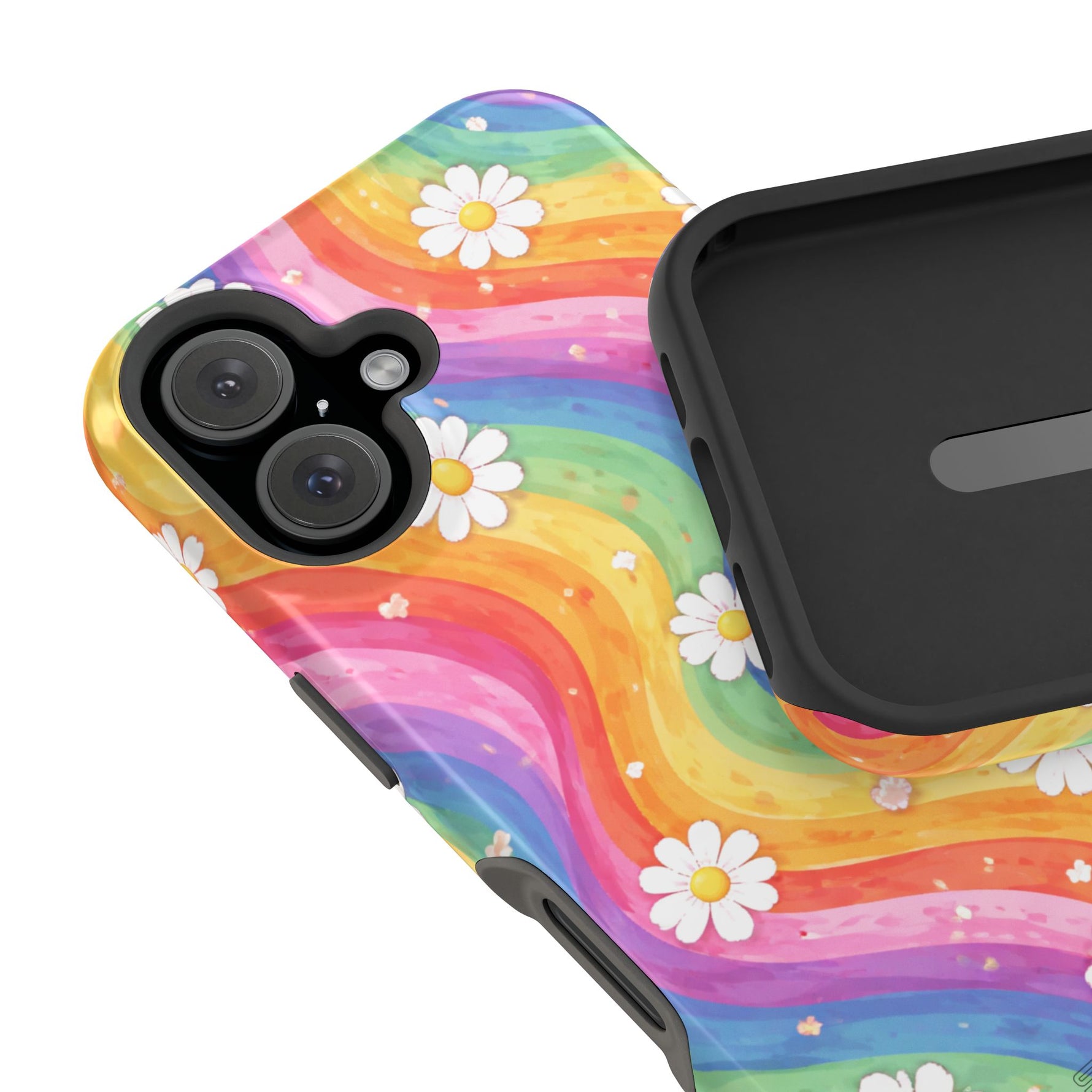 Funda de teléfono resistente a impactos con efecto cascada de colores Rainbow Daisy