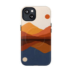 iPhone case with abstract mountain landscape design showing color variant size