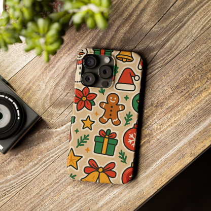 Holiday Pattern Slim iPhone Case — Gingerbread, Santa Hat & Gifts Holiday Design