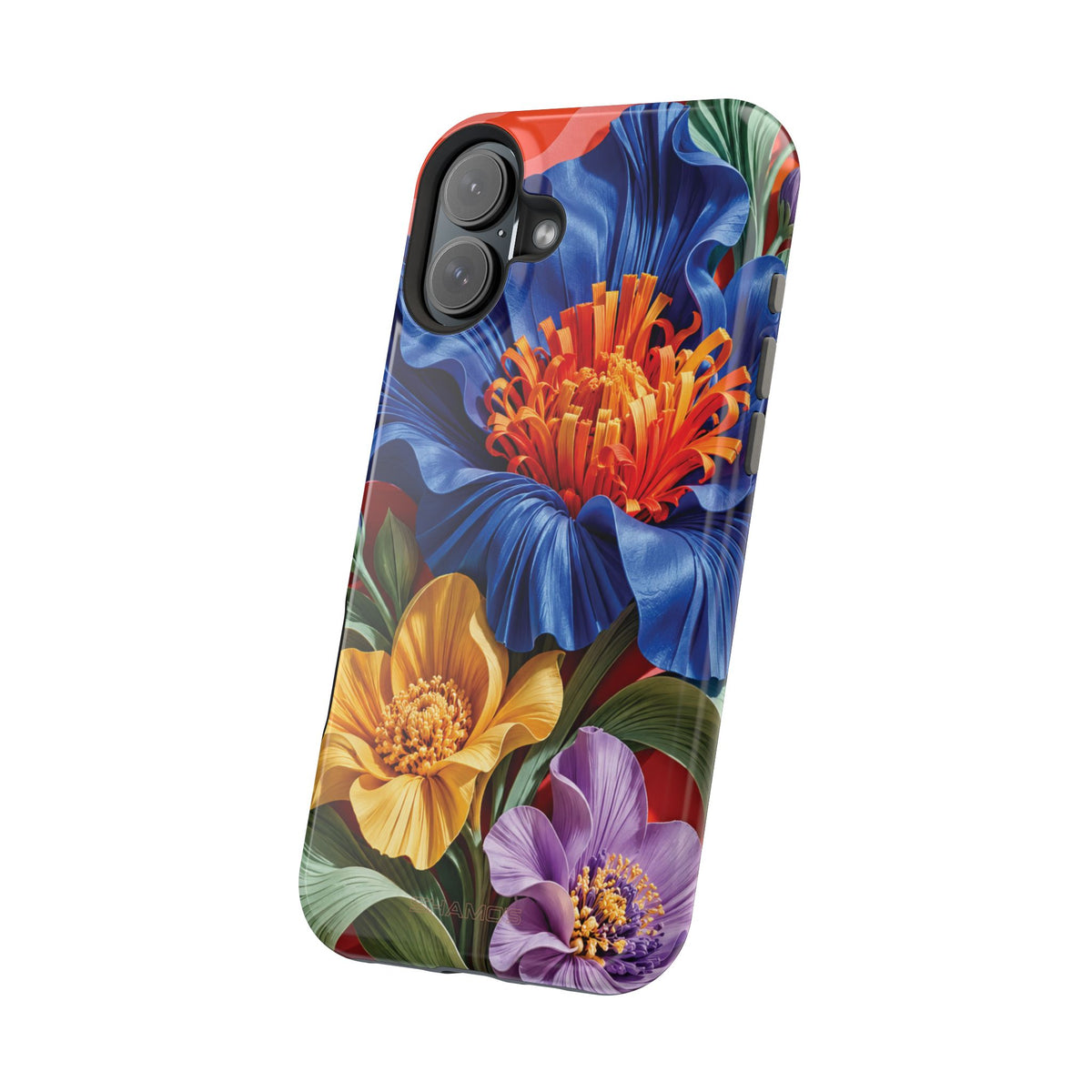 Electric Paradise MagSafe Phone Case – Cobalt Floral & Coral Waves | Glossy