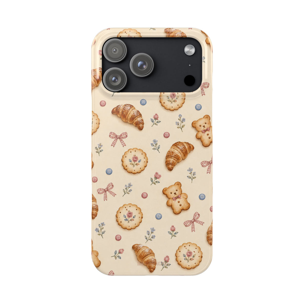 Slanke iPhone-hoes — knus bak- en teddybeerpatroon (recept, hert, knopen)