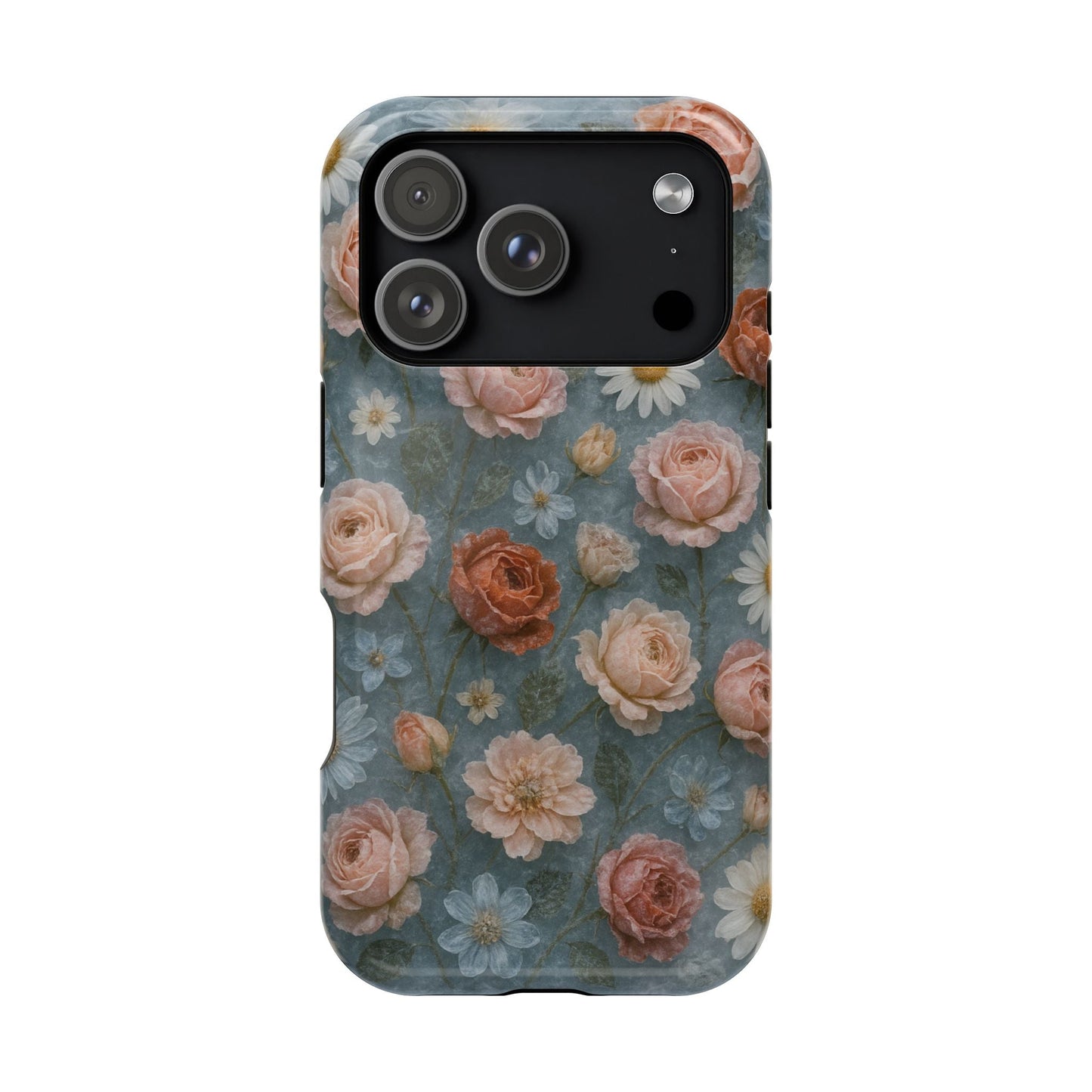 Frozen Floral Vintage Roses & Daisies iPhone Case with MagSafe compatibility  Shamo's iPhone 17 Pro / Glossy