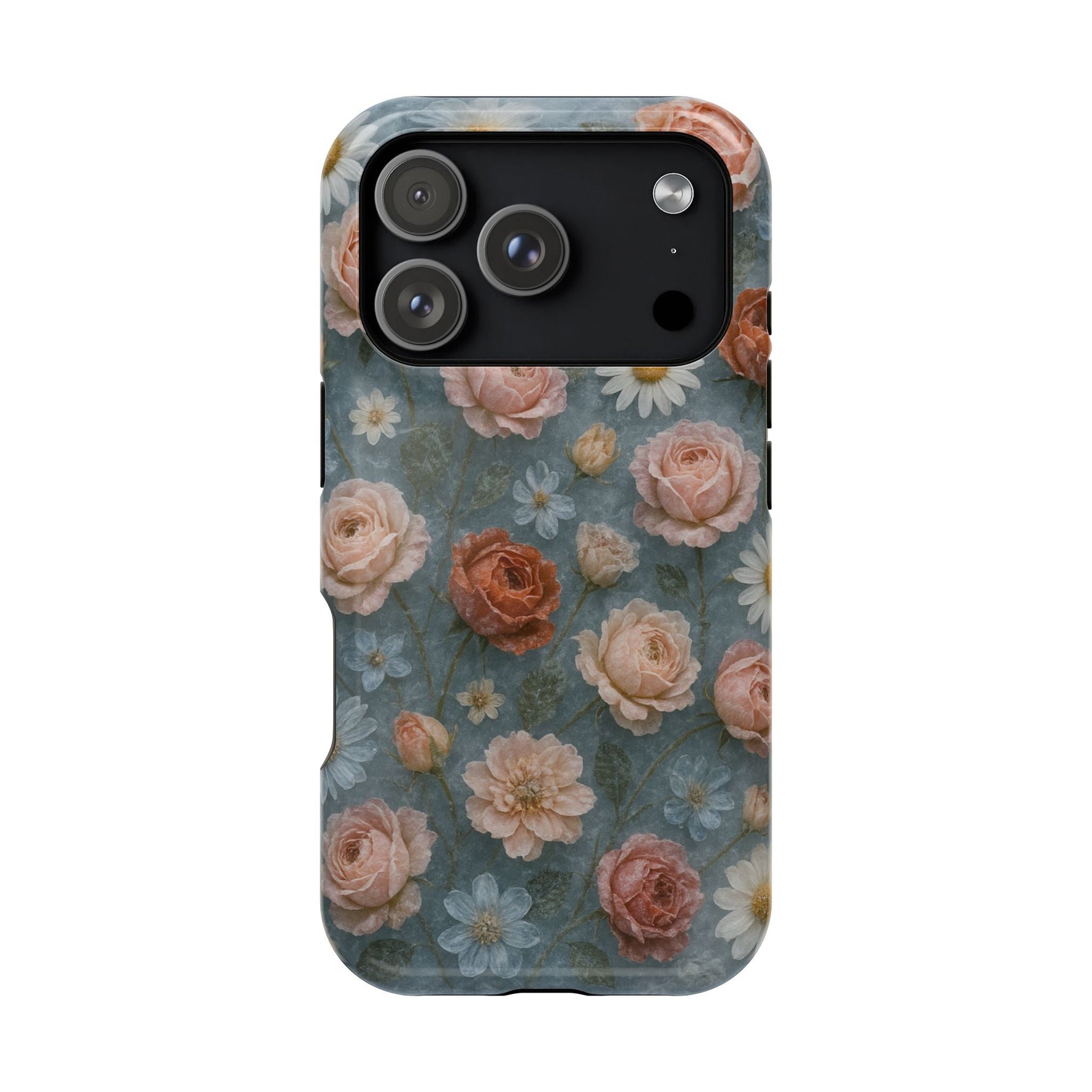 Frozen Floral Vintage Roses & Daisies iPhone Case with MagSafe compatibility  Shamo's iPhone 17 Pro / Glossy