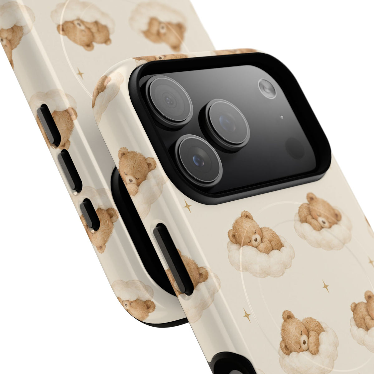 Beige teddybeer op wolken iPhone-hoesje met MagSafe