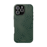 Topographic Green Magnetic Impact-Resistant iPhone Case | MagSafe compatible