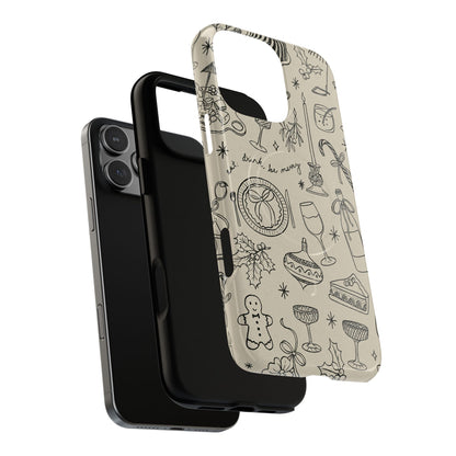 Festive Doodle iPhone Case (’drink, be merry’ Holiday Design) | compatible with MagSafe