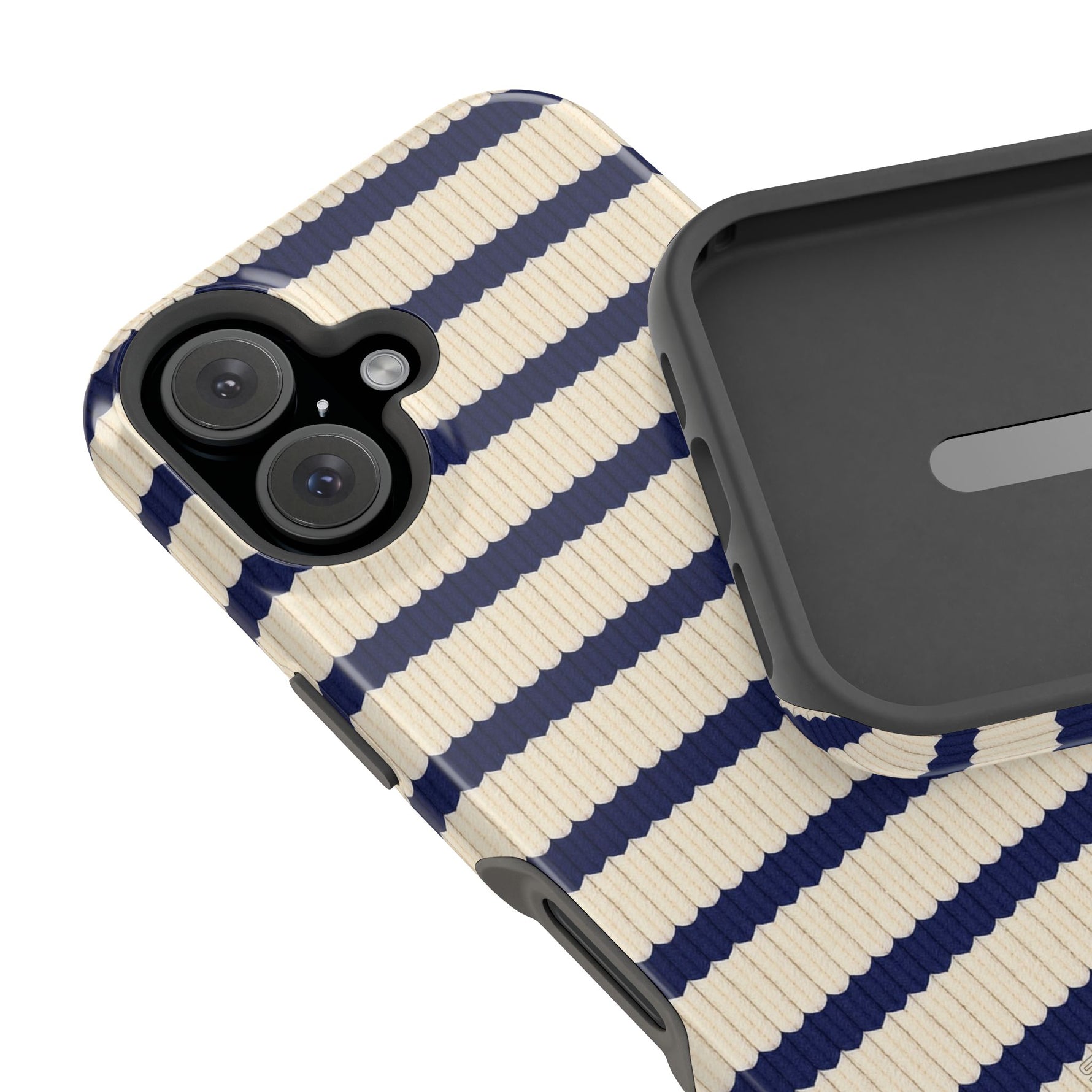 Navy & Cream Ribbed Holiday Sweater Design iPhone Case with MagSafe compatibility