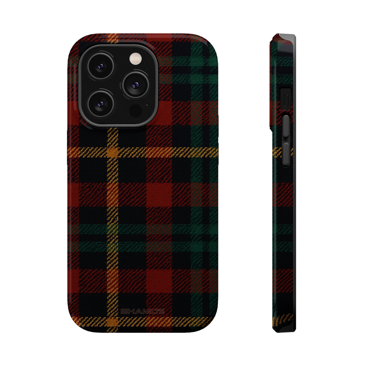 Funda para iPhone resistente a impactos con diseño de cuadros escoceses rojos y verdes con MagSafe