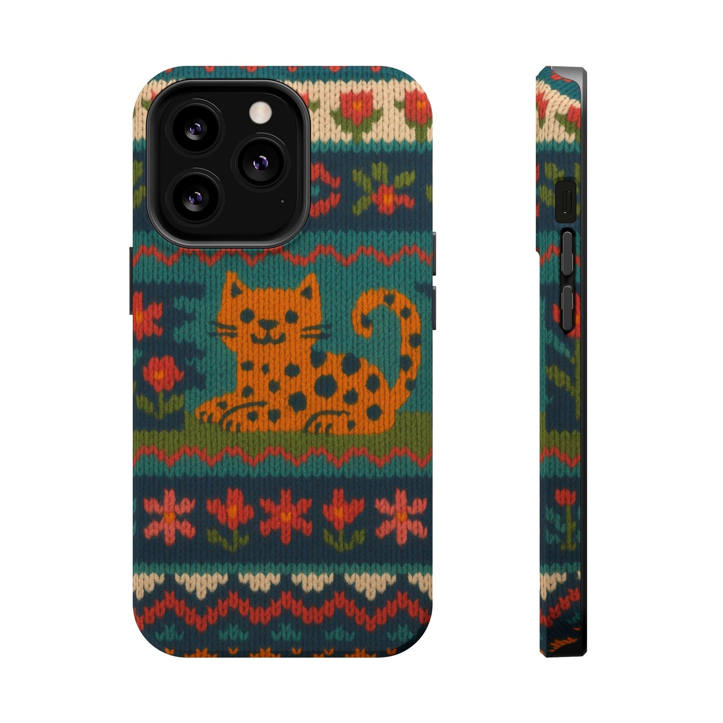 Cozy Knit Leopard Pattern Sweater Holiday Theme iPhone Case with MagSafe compatibility