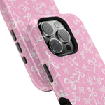 Pink Bow Pattern Impact-Resistant iPhone Case | MagSafe
