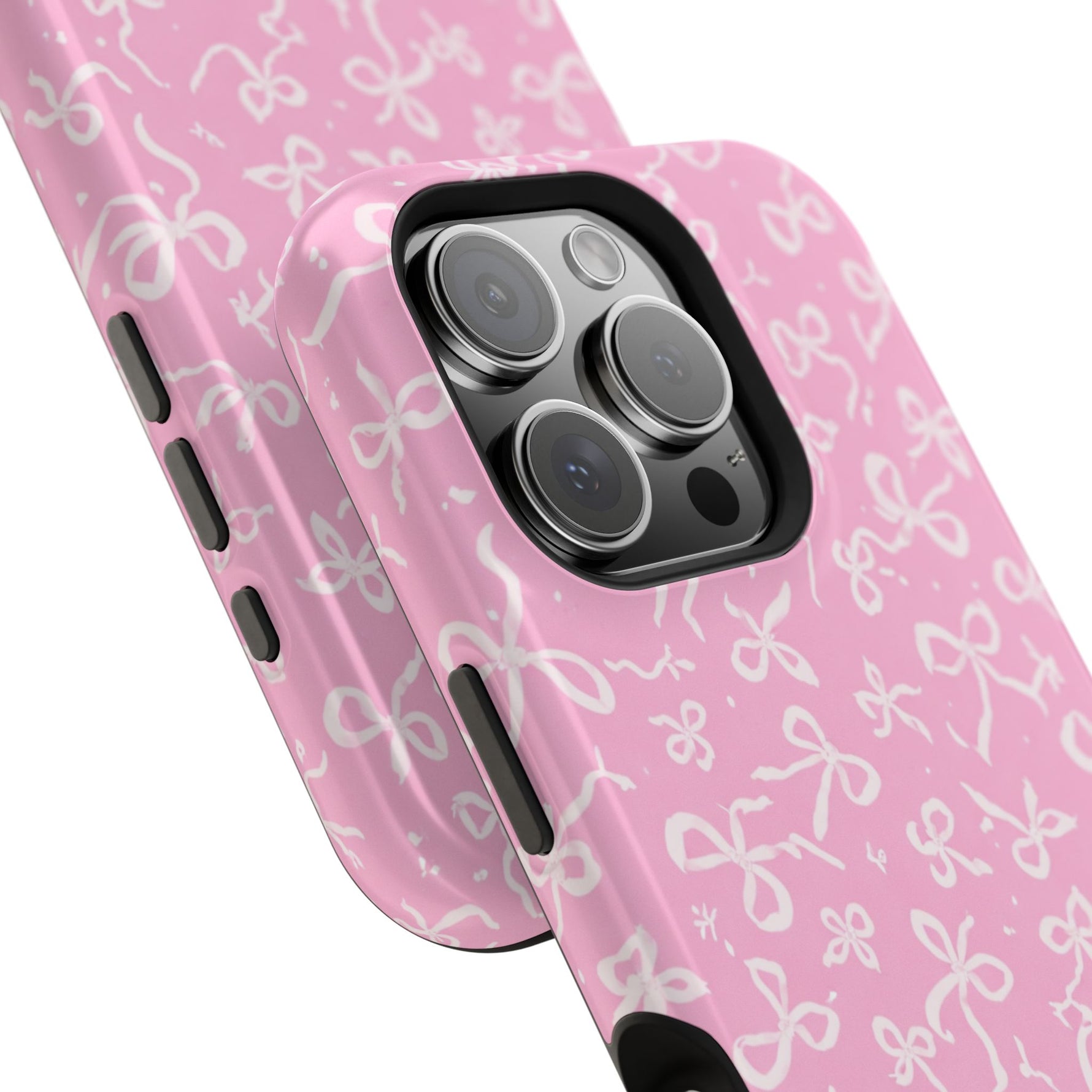 Pink Bow Pattern Impact-Resistant iPhone Case | MagSafe