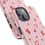 Pink Teddy Hearts Love iPhone Case, Impact-Resistant MagSafe Compatible