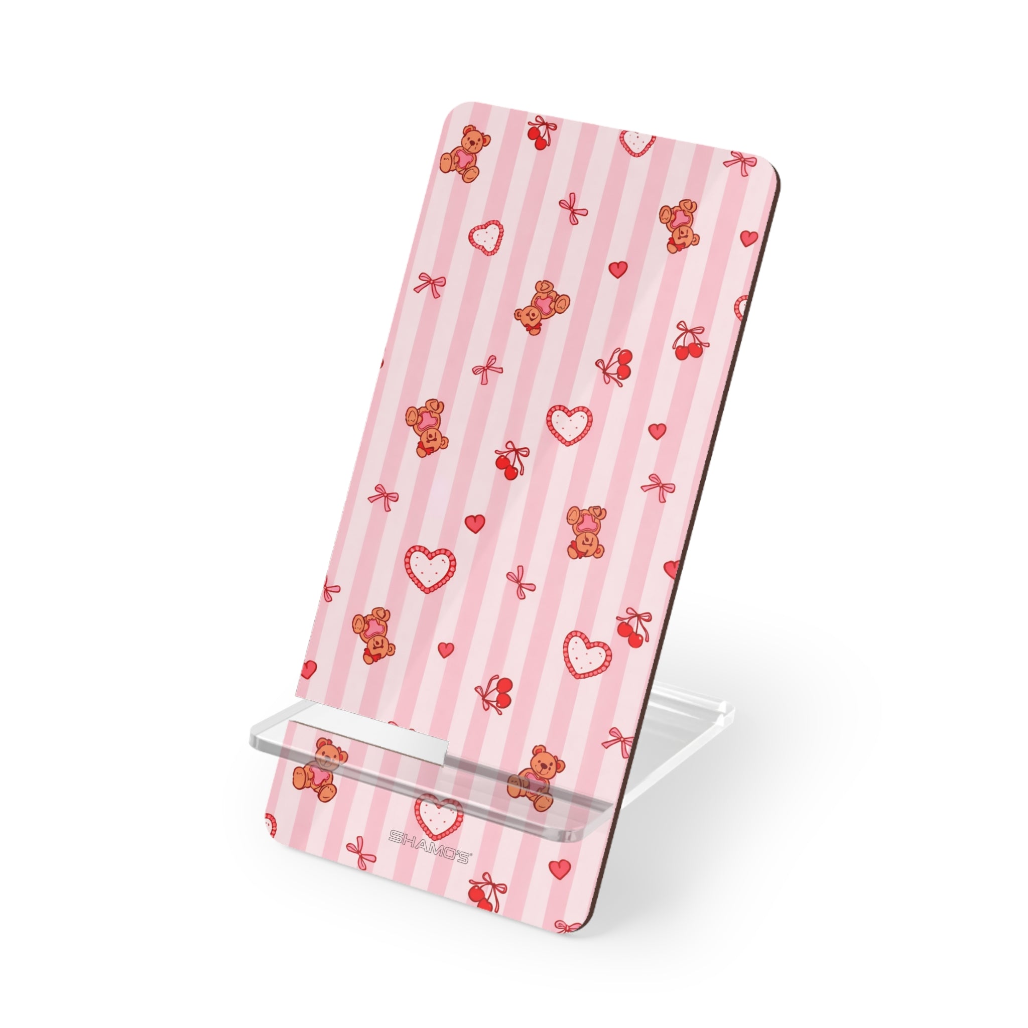 Pink Teddy Hearts Phone Stand, Cute Mobile Display Stand for Smartphones