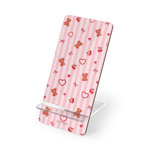 Pink Teddy Hearts Phone Stand, Cute Mobile Display Stand for Smartphones - 2.8" x 5.9" / Glossy - Shamo's