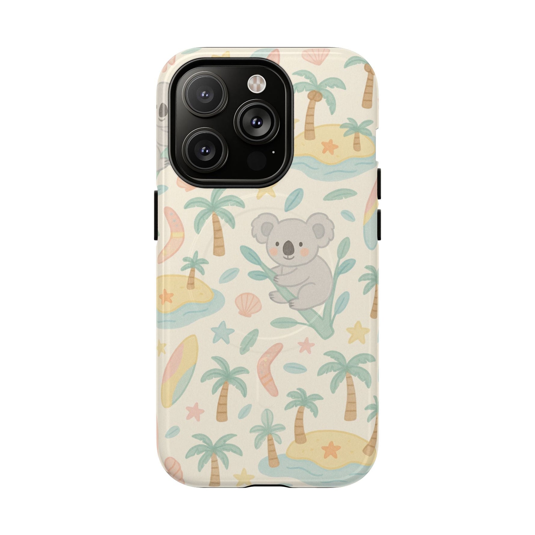 Australia Hand-Drawn Koala Beach iPhone Case — Cute Tropical Palm & Surf Print | with MagSafe  Shamo's iPhone 14 Pro / Glossy