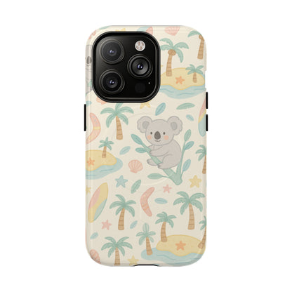 Australia Hand-Drawn Koala Beach iPhone Case — Cute Tropical Palm & Surf Print | with MagSafe