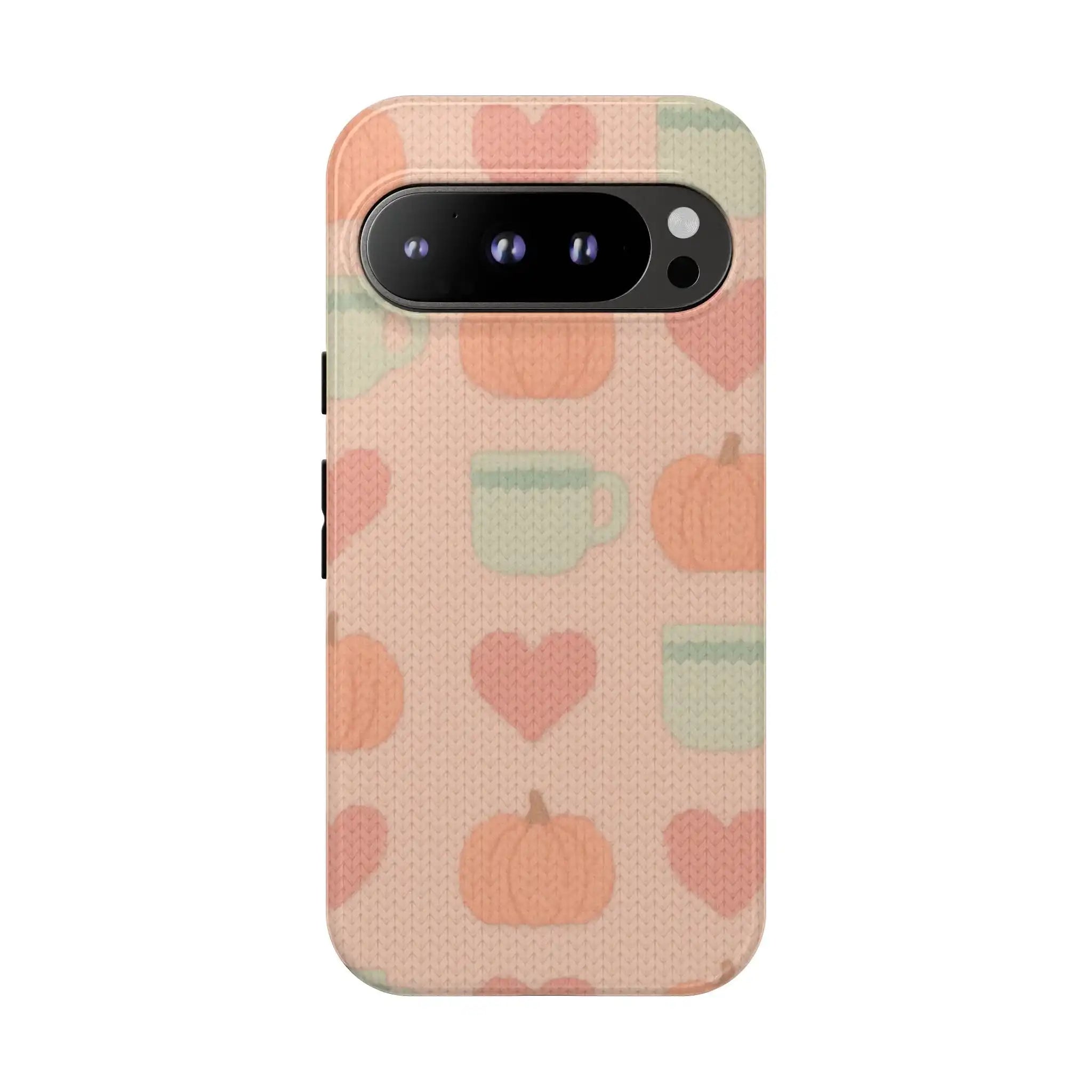 Autumn Cozy Phone Case – Pumpkin, Heart & Coffee Cup Pattern  Shamo's Google Pixel 9 Pro / Glossy