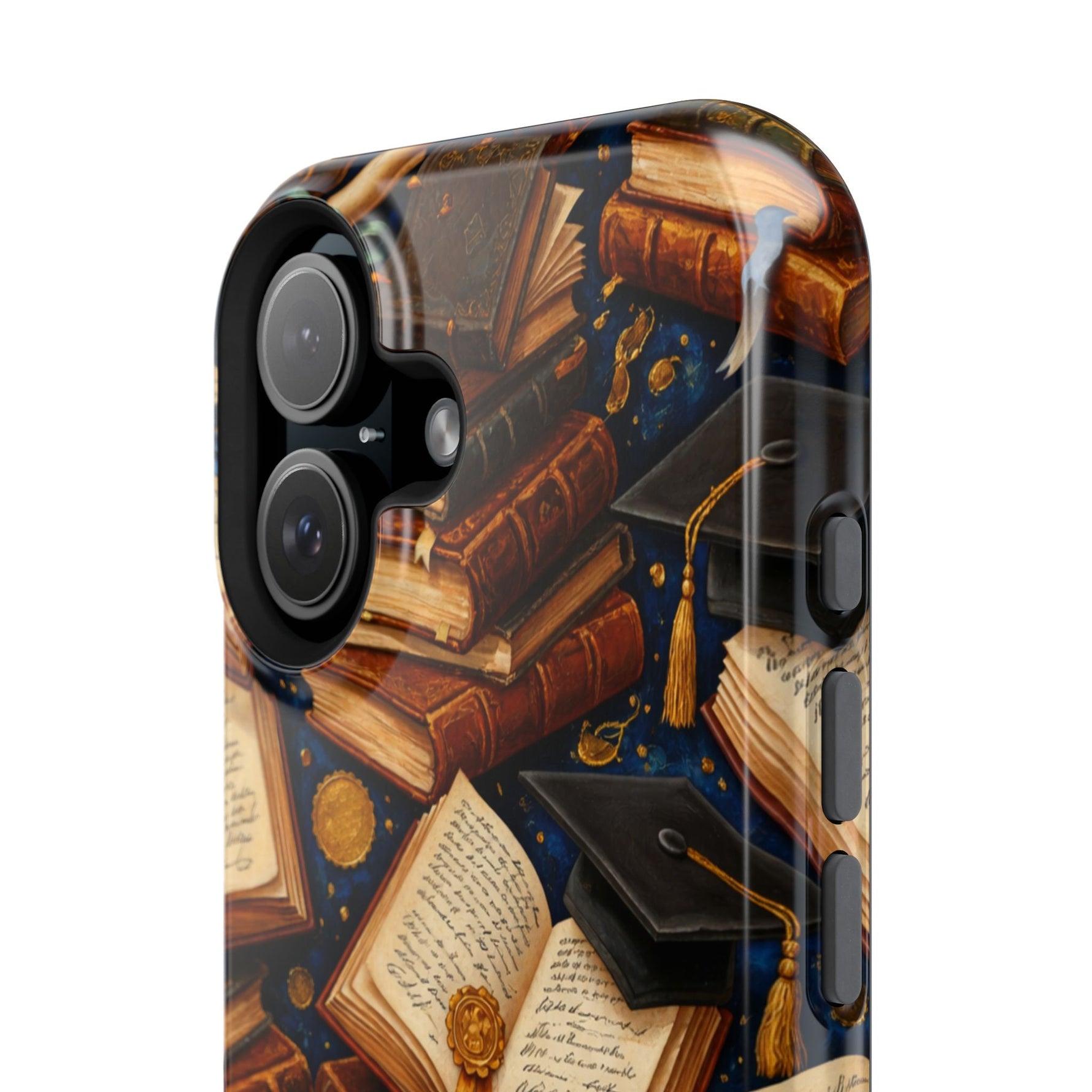 Vintage Books & Graduation Caps MagSafe Phone Case, Impact-Resistant Graduation Gift - iPhone 17 / Glossy - Shamo's