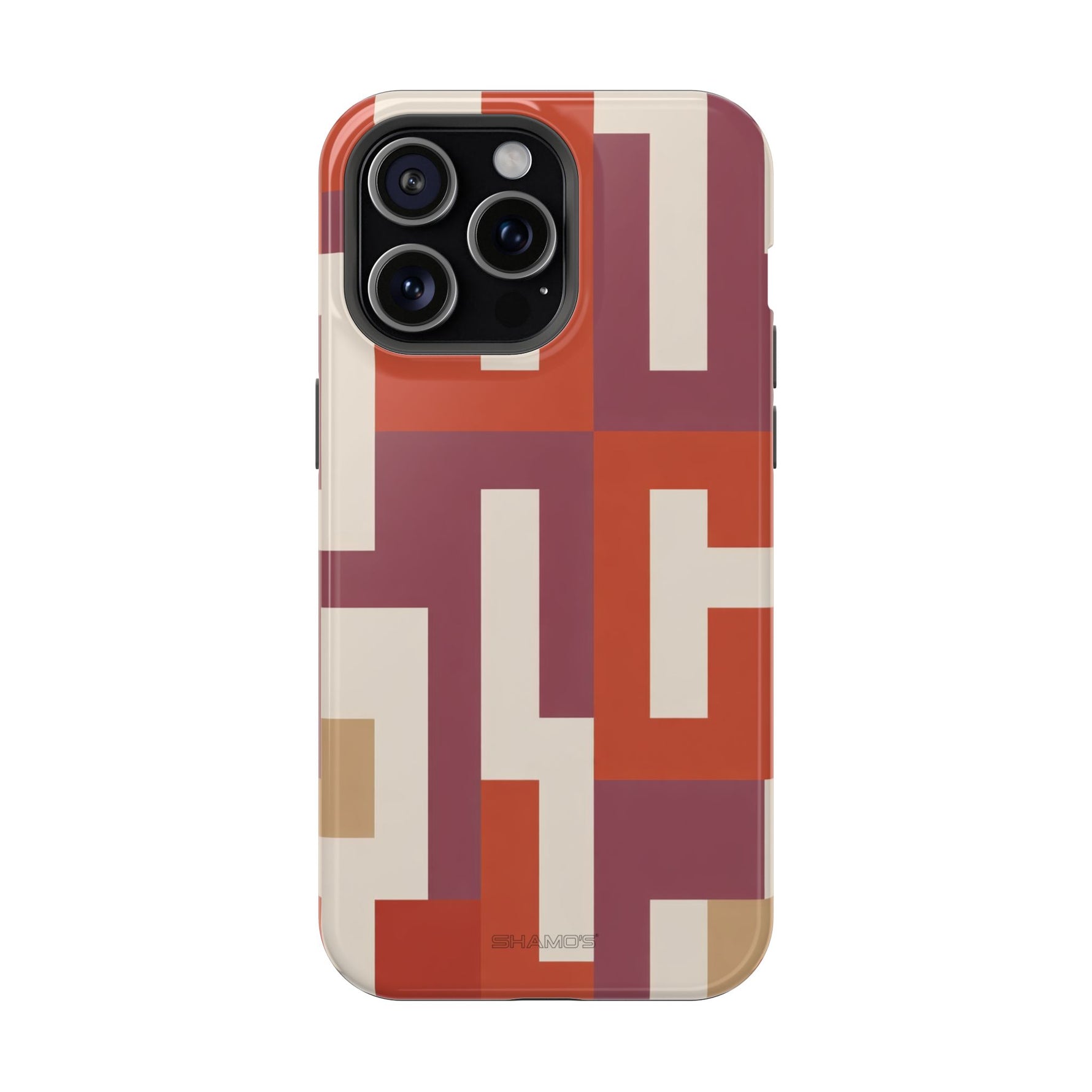 Retro Geometric Magnetic MagSafe Compatible Impact Phone Case — Bold Red & Terracotta Pattern