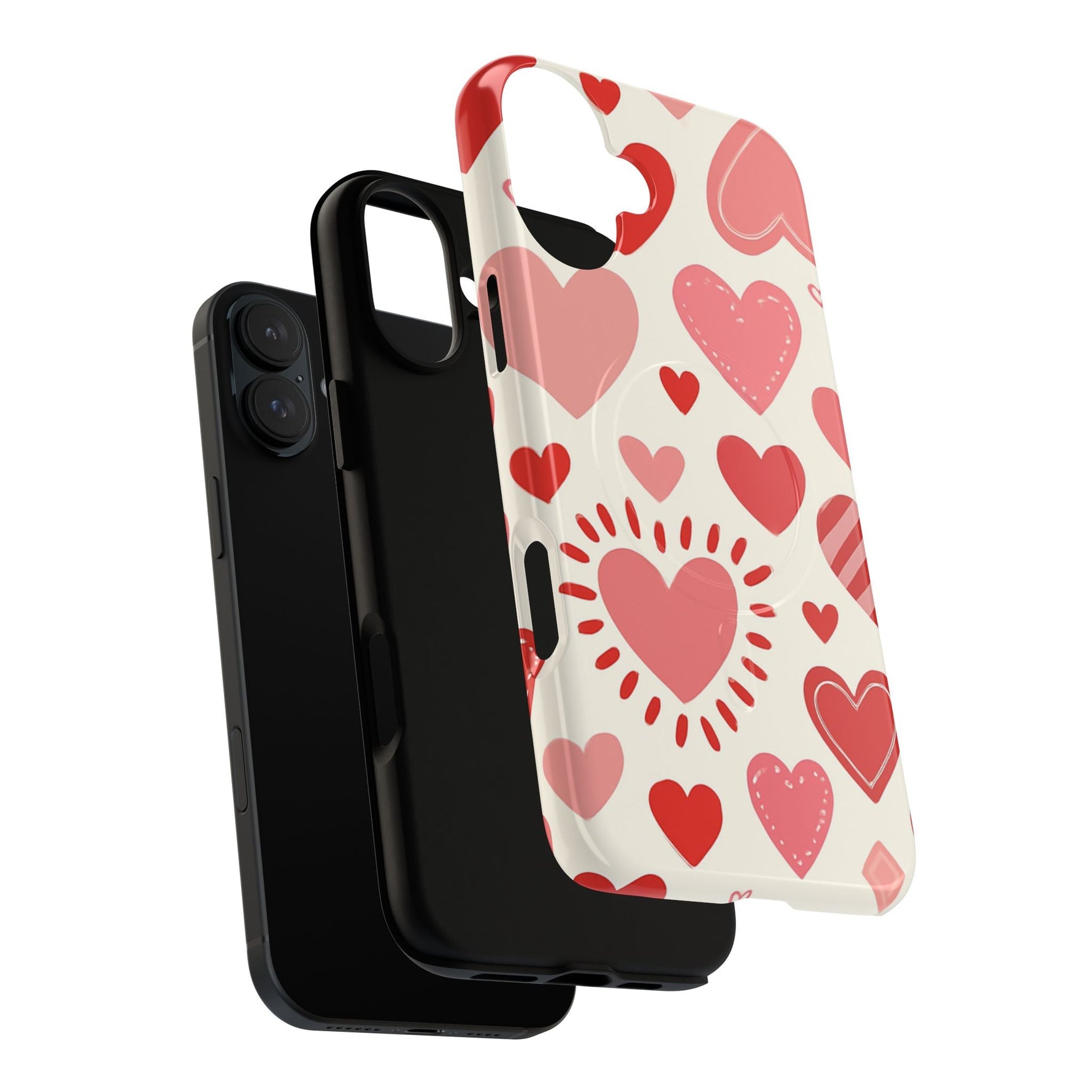 Heart Pattern Tough iPhone Case — Cute Red & Pink Hearts Protective Cover (MagSafe compatible)  Shamo's