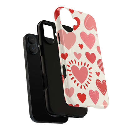 Heart Pattern Tough iPhone Case — Cute Red & Pink Hearts Protective Cover (MagSafe compatible)