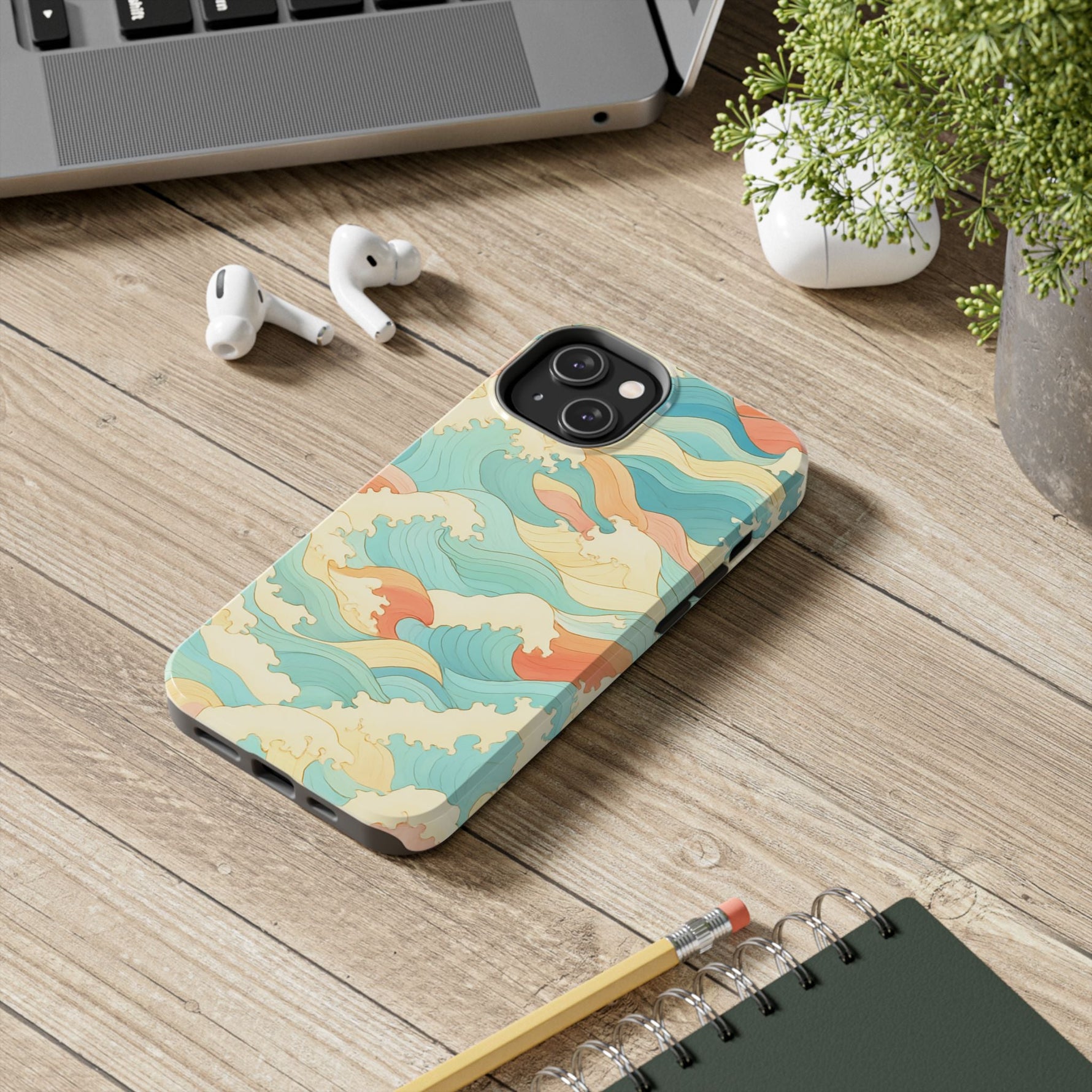 Ocean Wave Tough Phone Case — Pastel Retro Surf Pattern  Shamo's