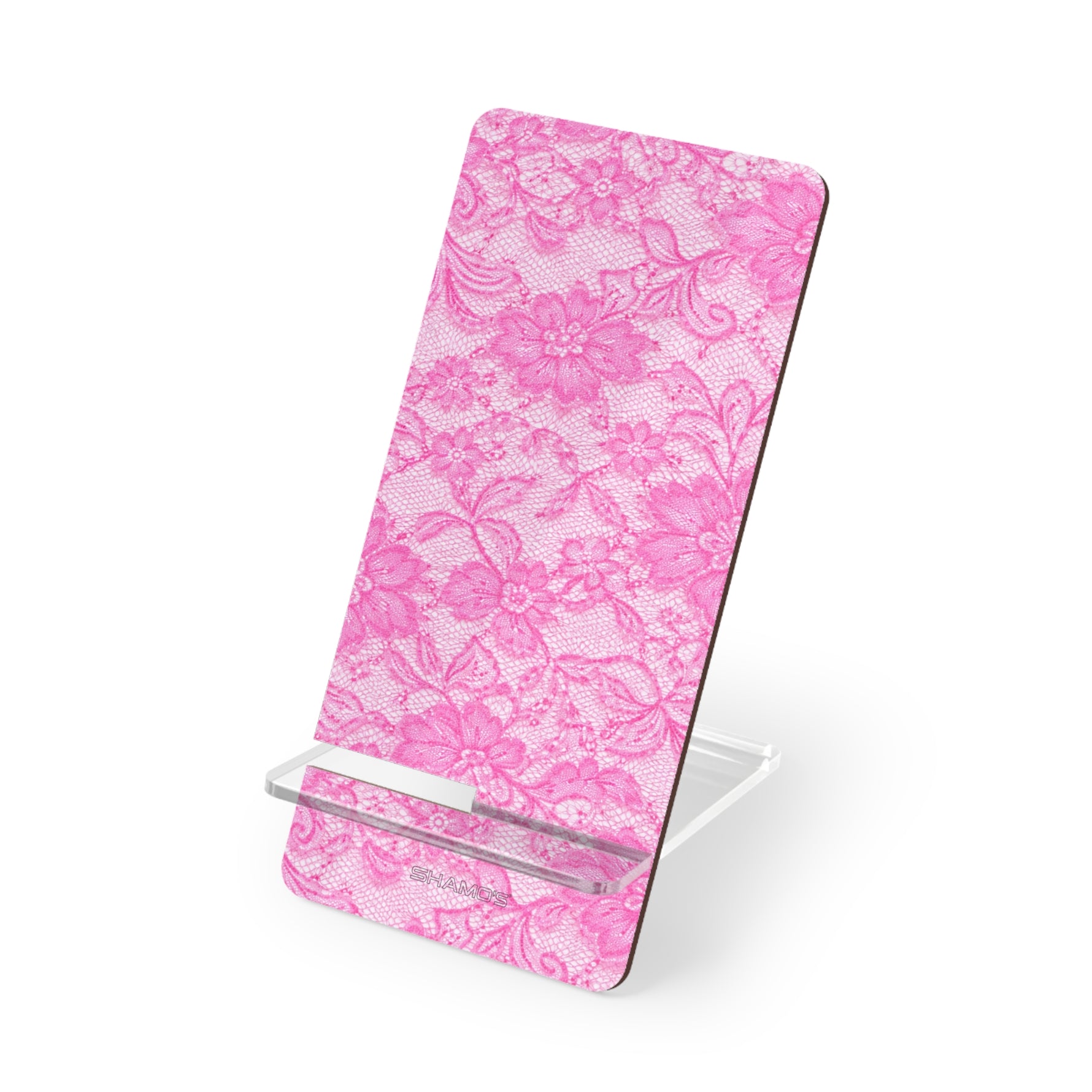 Pink Floral Lace Phone Stand — Foldable Mobile Display Dock