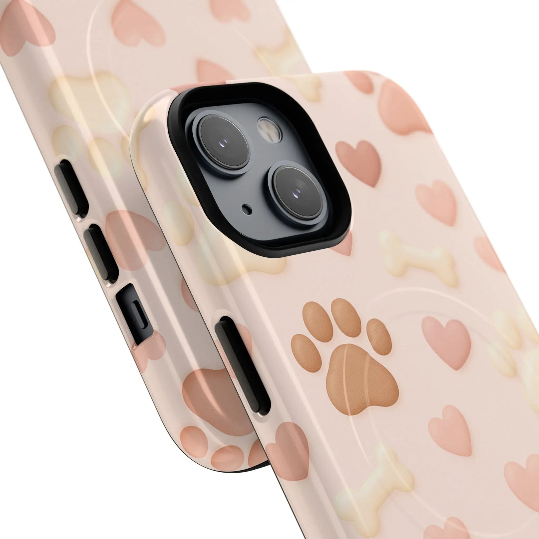 Pet Paw Pattern Phone Case — Pink Puppy Hearts & Bones with MagSafe - Shamo's