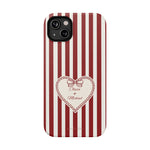 Funda personalizada a rayas — Diseño de corazón rojo y blanco (nombres personalizados)