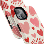 Heart Pattern Tough iPhone Case — Cute Red & Pink Hearts Protective Cover (MagSafe compatible)  Shamo's