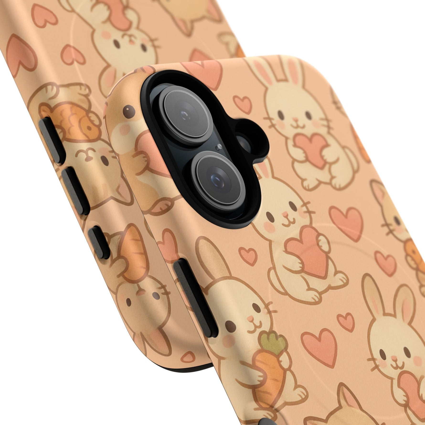 Cozy Critter Friends iPhone Case — Cute Bunny & Kitten Heart Pattern with MagSafe  Shamo's