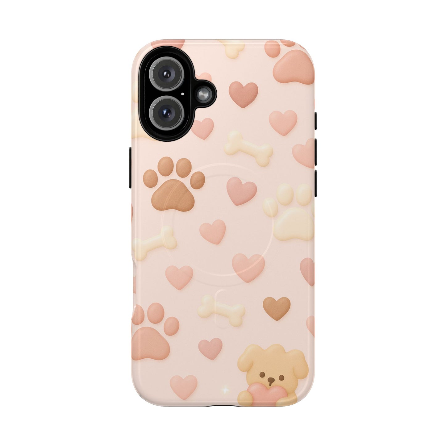 Pet Paw Pattern Phone Case — Pink Puppy Hearts & Bones with MagSafe