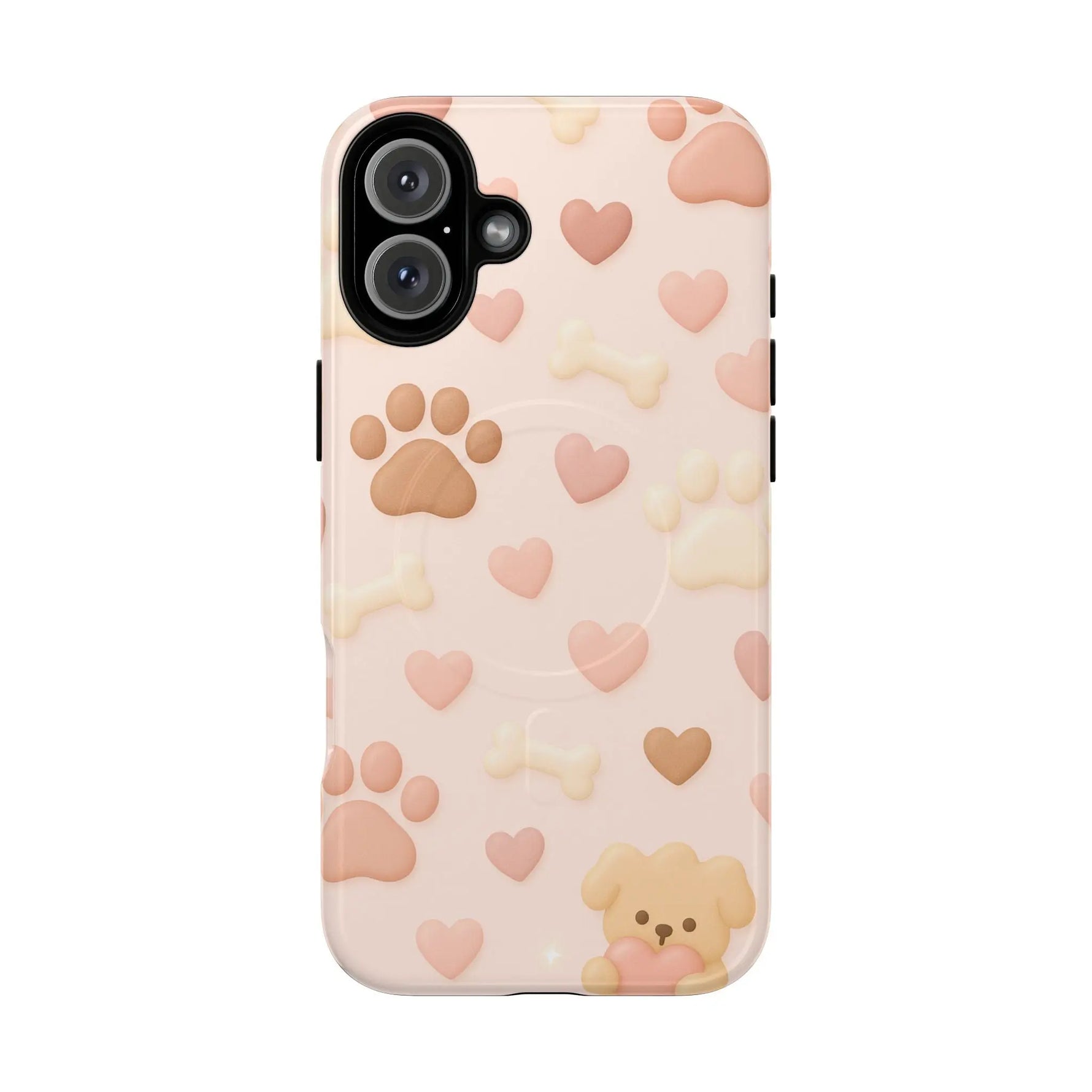 Pet Paw Pattern Phone Case — Pink Puppy Hearts & Bones with MagSafe - Shamo's