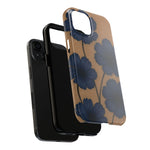 Navy Floral Tough iPhone Case — Durable Protective Case with Blue Flowers on Kraft Background  Shamo's