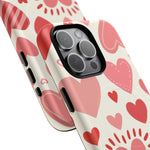 Heart Pattern Tough iPhone Case — Cute Red & Pink Hearts Protective Cover (MagSafe compatible)  Shamo's