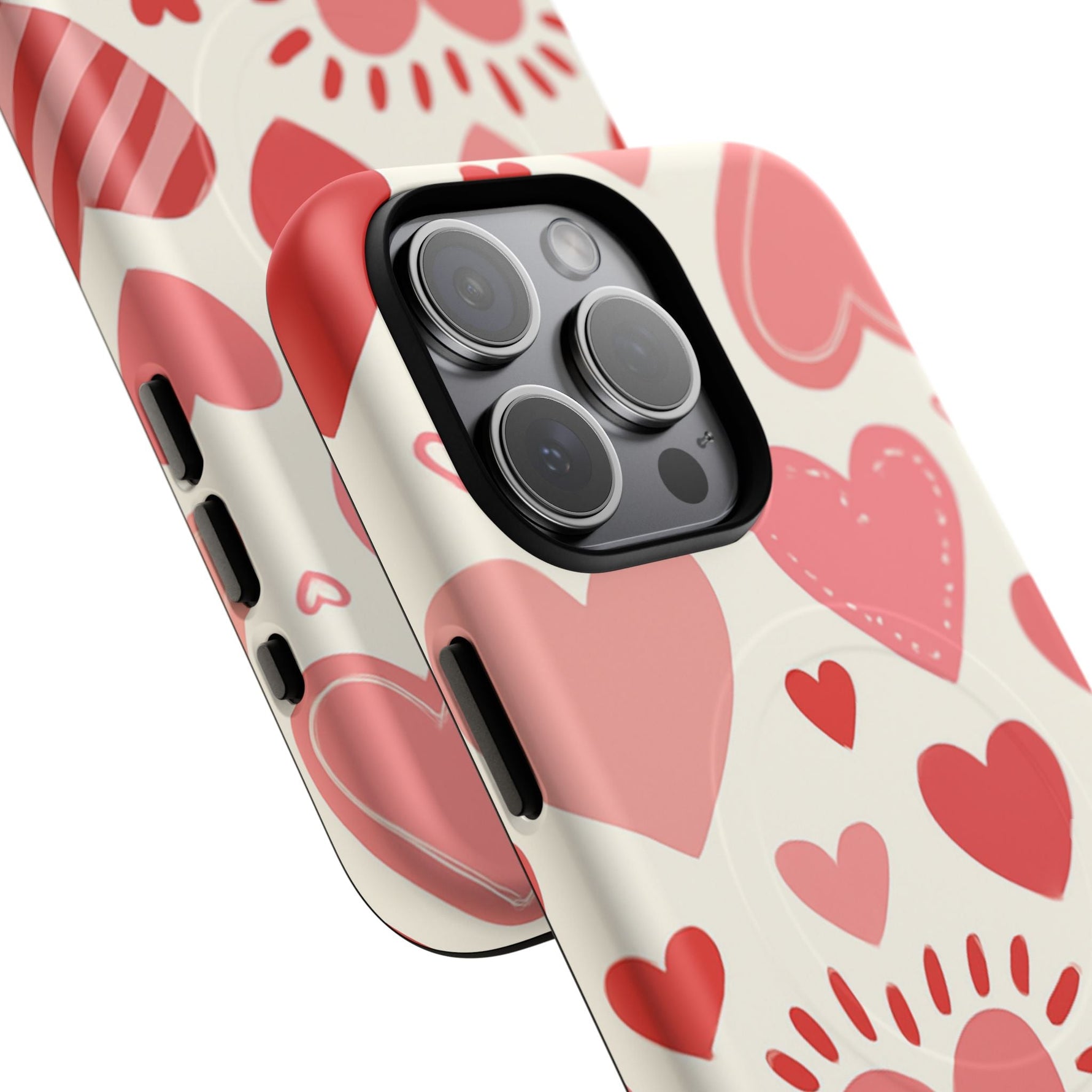 Heart Pattern Tough iPhone Case — Cute Red & Pink Hearts Protective Cover (MagSafe compatible)  Shamo's
