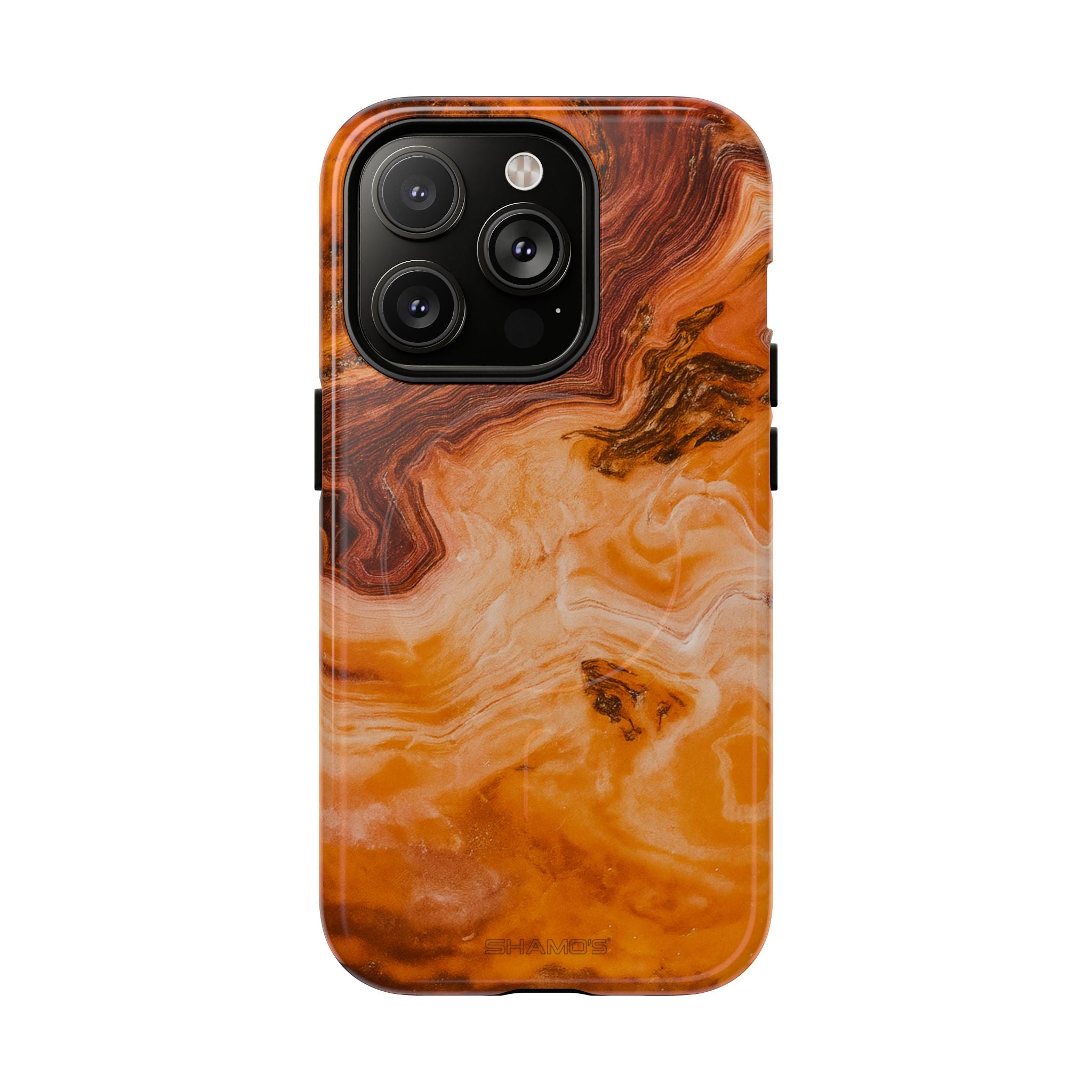Phone case with swirling amber, orange, and brown agate-style pattern #iphone-14-pro
