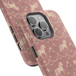Rose Ponies MagSafe Phone Case, glossy square triple-camera Pro model, camera and side-button close-up