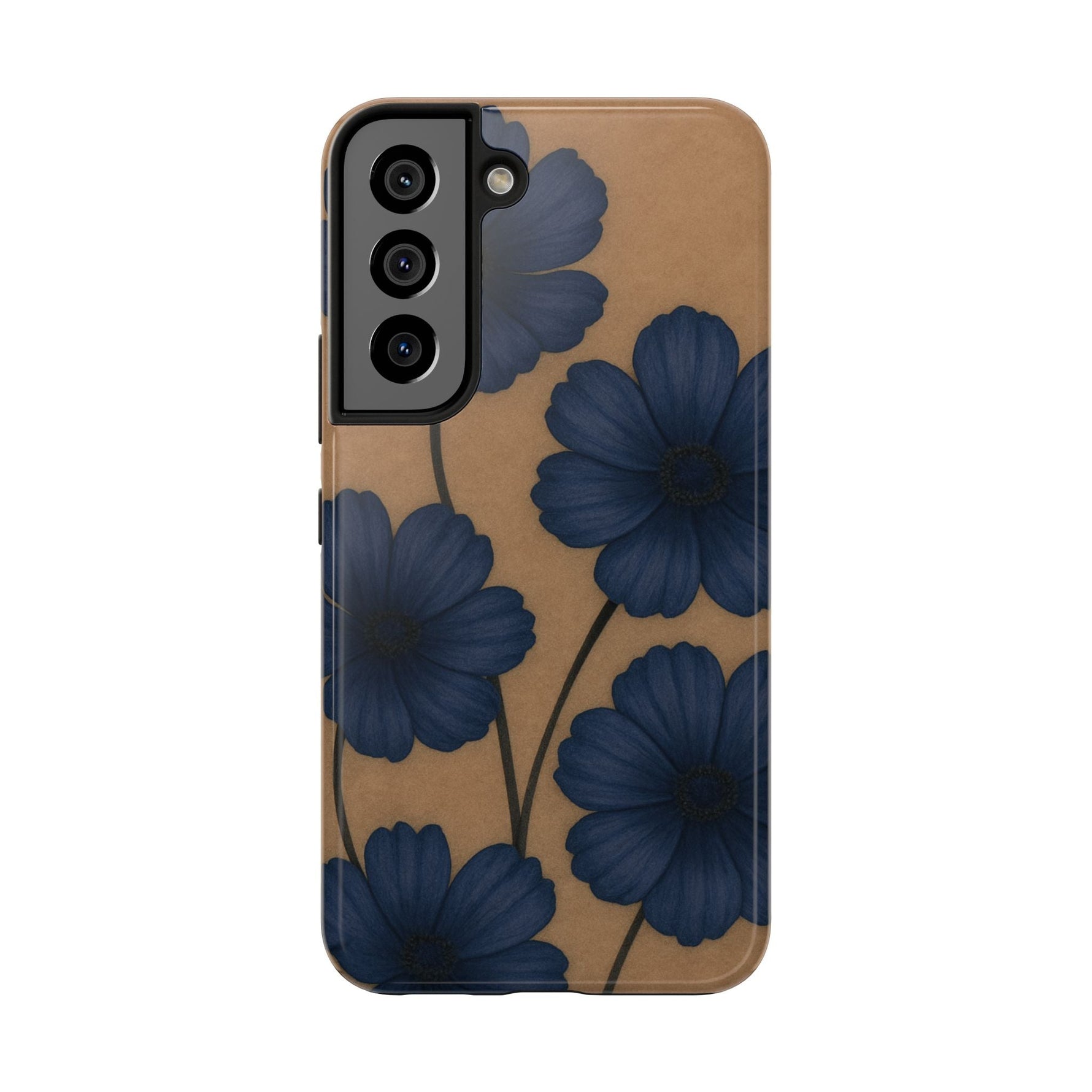 Navy Floral Tough iPhone Case — Durable Protective Case with Blue Flowers on Kraft Background  Shamo's Samsung Galaxy S22